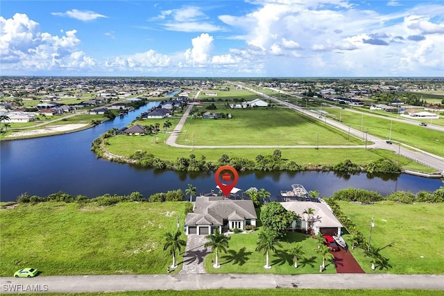 aerial view featuring a water view