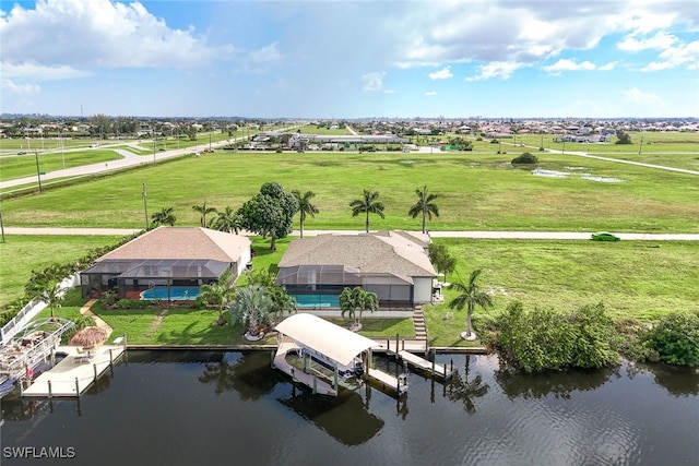 bird's eye view featuring a water view