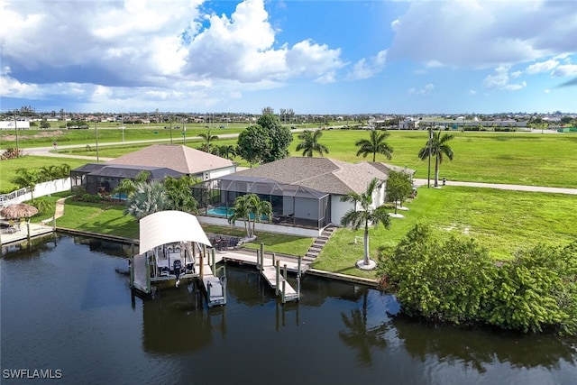 aerial view featuring a water view