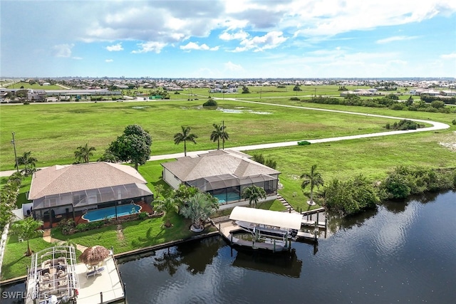 bird's eye view featuring a water view