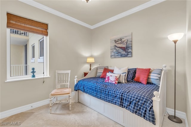 bedroom with ornamental molding