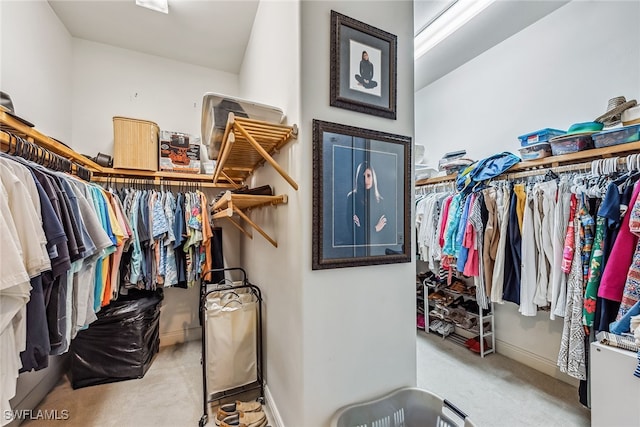 spacious closet with light carpet