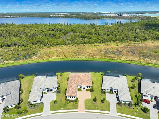 bird's eye view featuring a water view