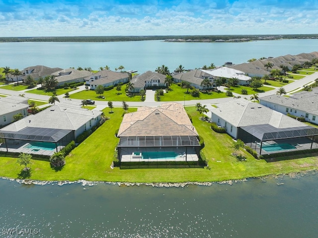 aerial view with a water view