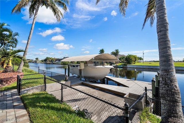 dock area with a water view