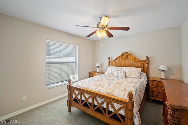 bedroom with carpet floors and ceiling fan