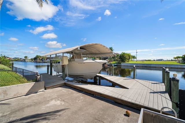 dock area with a water view