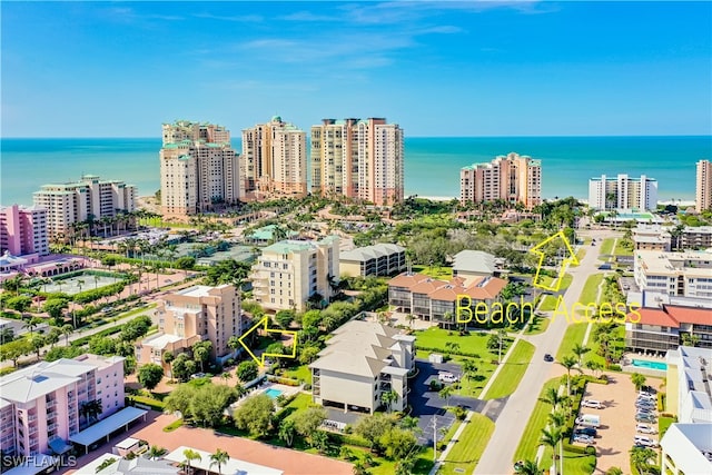 bird's eye view featuring a water view