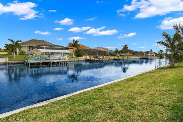 property view of water featuring a boat dock