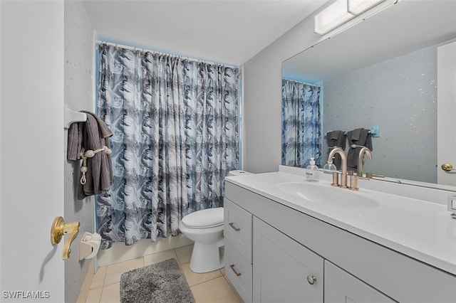 bathroom with tile patterned flooring, vanity, and toilet