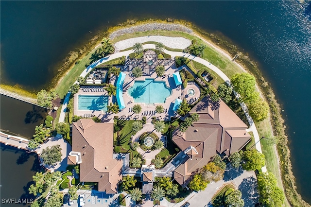 aerial view with a water view