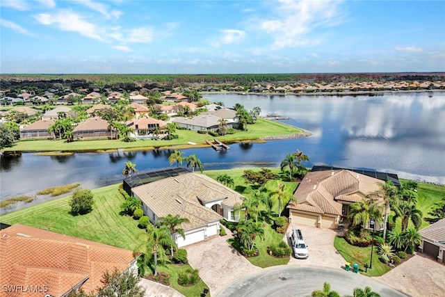 aerial view with a water view