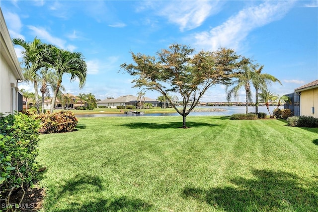 view of yard featuring a water view