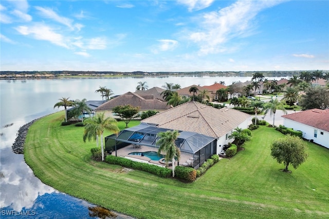 aerial view with a water view