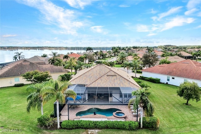 aerial view with a water view