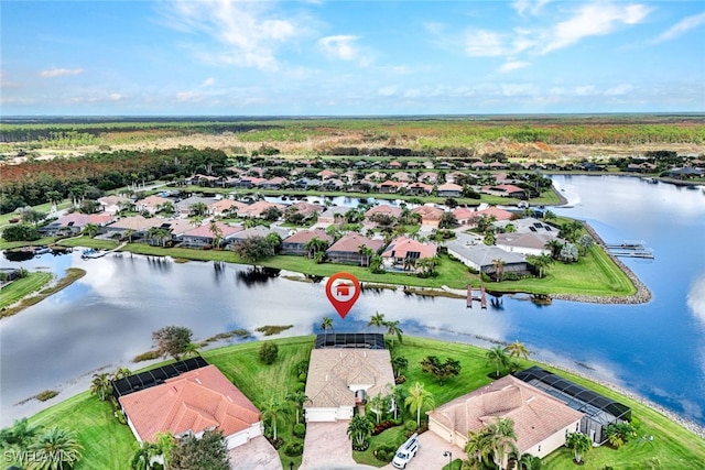 aerial view featuring a water view