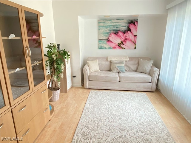 living room with light hardwood / wood-style flooring