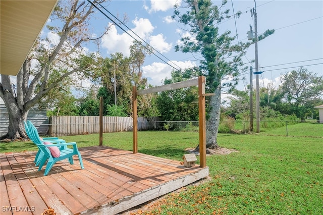 5807 Cubles Dr, Bokeelia, FL 33922 - view of yard featuring a deck and a fenced backyard
