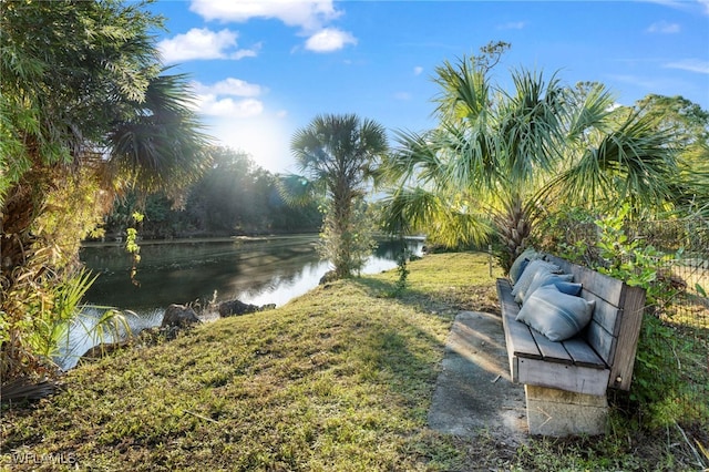 view of yard with a water view