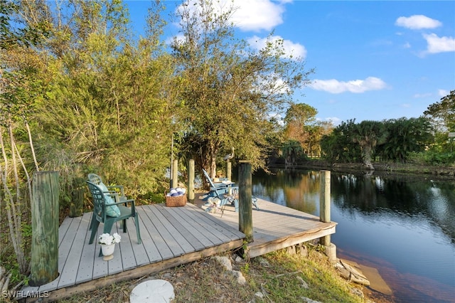 view of dock with a water view