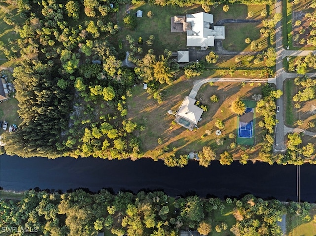 aerial view featuring a water view