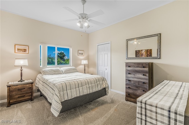 bedroom featuring carpet floors and ceiling fan