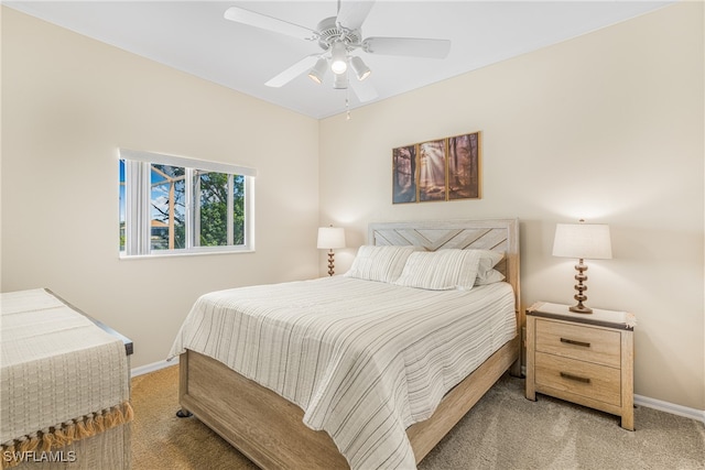 bedroom featuring carpet and ceiling fan