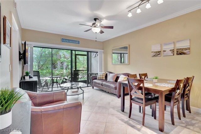 3323 Olympic Dr Unit 715, Naples, FL 34105 - dining area featuring a ceiling fan, light tile patterned floors, and ornamental molding