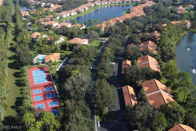 drone / aerial view featuring a water view