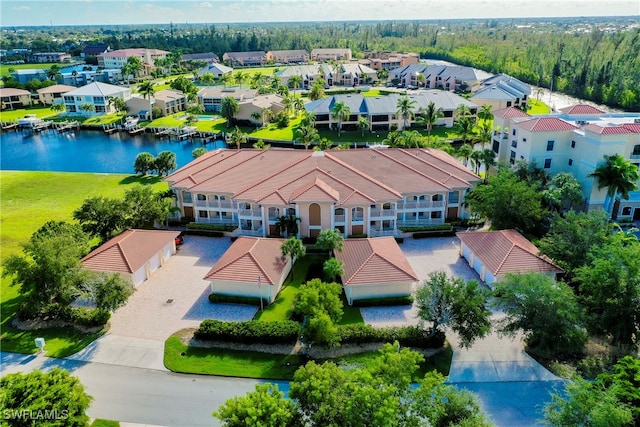 aerial view with a water view