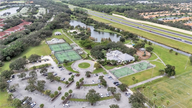 aerial view with a water view