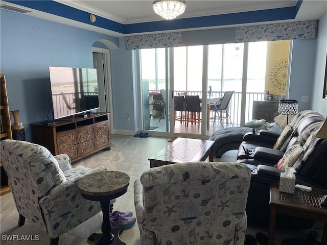 living room featuring ornamental molding