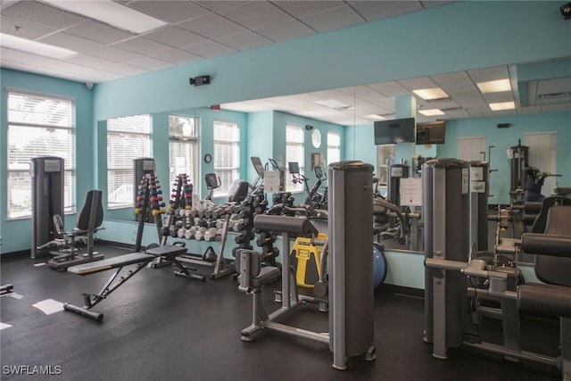 gym with a drop ceiling