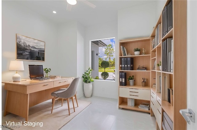 home office featuring ceiling fan