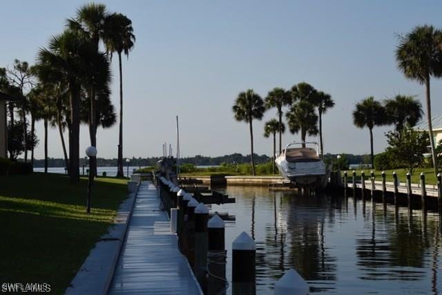 view of dock with a water view