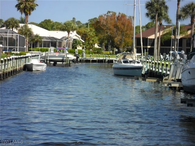 dock area with a water view