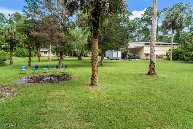 view of yard with a storage shed