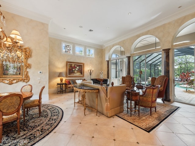 living room featuring ornamental molding