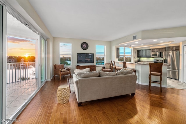 living room featuring light hardwood / wood-style flooring