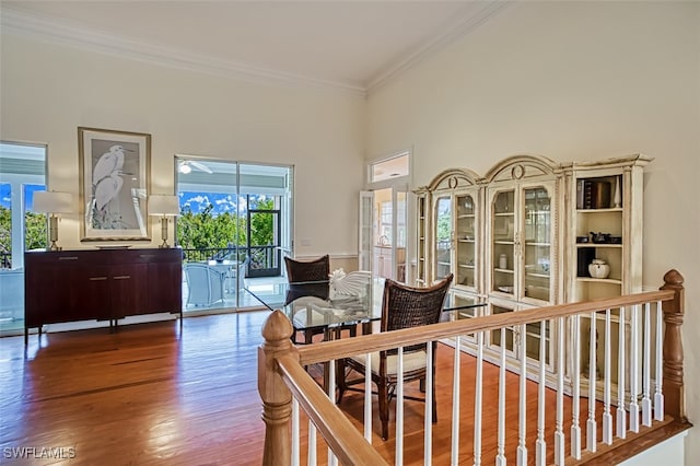 interior space with hardwood / wood-style flooring, crown molding, and a wealth of natural light