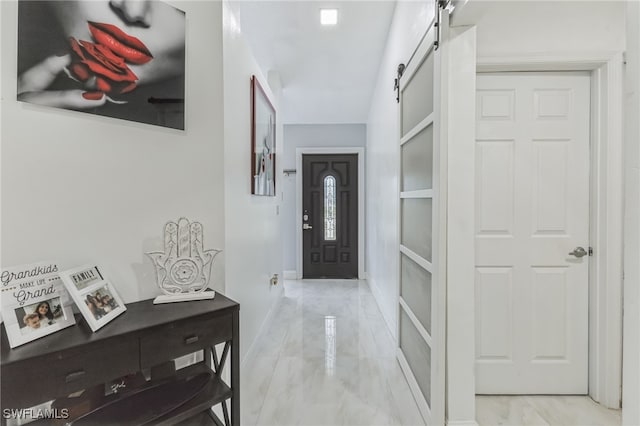 interior space with a barn door