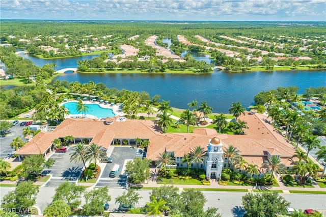 aerial view featuring a water view