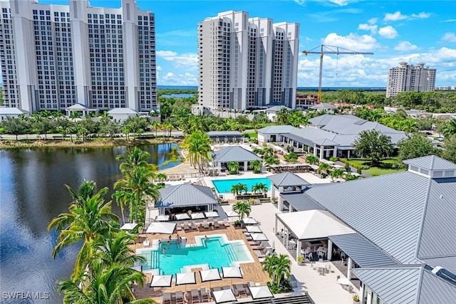 bird's eye view featuring a water view