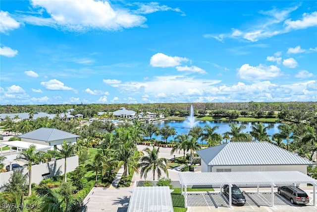 aerial view with a water view