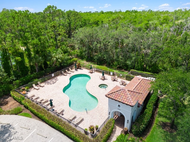 view of swimming pool with a patio