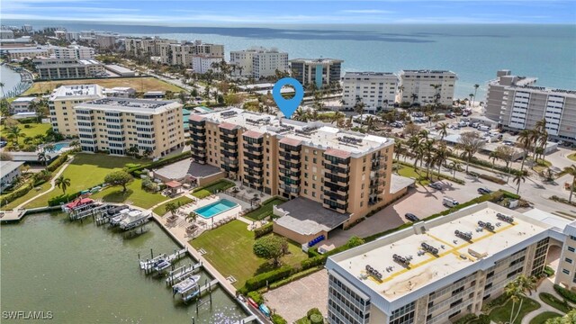 bird's eye view featuring a water view