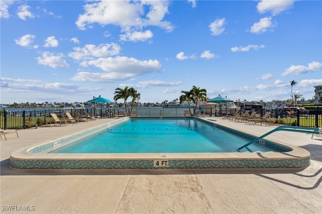 view of swimming pool featuring a patio