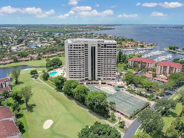 bird's eye view featuring a water view