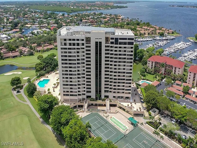 aerial view with a water view