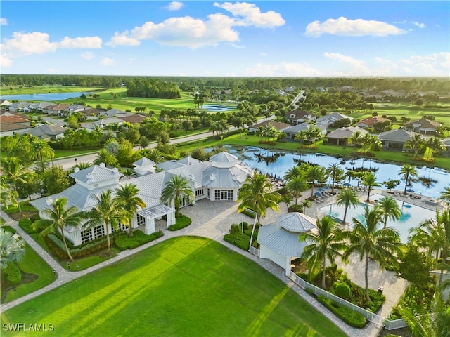 aerial view with a water view